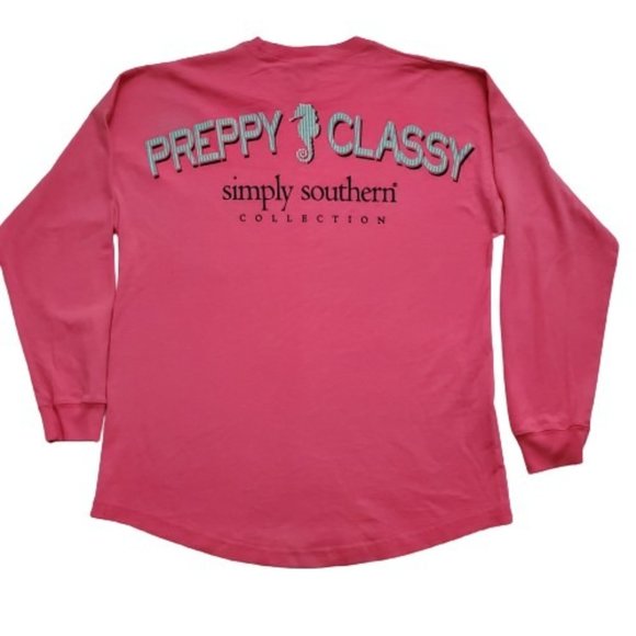 Simply Southern Women's Preppy & Classy Long Sleeve Pullover Tee Pink Size Small - Picture 5 of 13